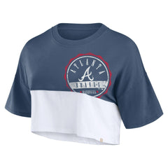 Atlanta Braves Fanatics Women's Color Split Boxy Cropped T-Shirt - Navy/White - Fanatics Online