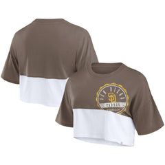 San Diego Padres Fanatics Women's Color Split Boxy Cropped T-Shirt - Brown/White - Fanatics on Sale
