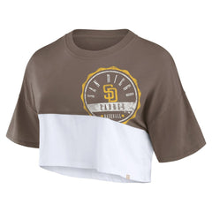 San Diego Padres Fanatics Women's Color Split Boxy Cropped T-Shirt - Brown/White - Fanatics on Sale