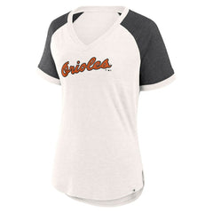 Baltimore Orioles Fanatics Women's For the Team Slub Raglan V-Neck Jersey T-Shirt - White/Black - Fanatics Sale