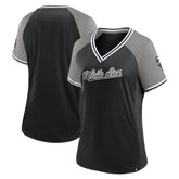 Chicago White Sox Fanatics Women's Glitz & Glam League Diva Raglan V-Neck T-Shirt - Black - Fanatics Lifestyle