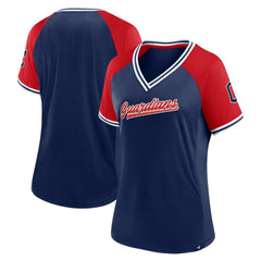 Cleveland Guardians Fanatics Women's Glitz & Glam League Diva Raglan V-Neck T-Shirt - Navy - Fanatics Sale