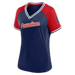 Cleveland Guardians Fanatics Women's Glitz & Glam League Diva Raglan V-Neck T-Shirt - Navy - Fanatics Sale
