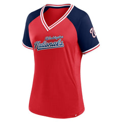 Washington Nationals Fanatics Women's Glitz & Glam League Diva Raglan V-Neck T-Shirt - Red - Fanatics on Sale