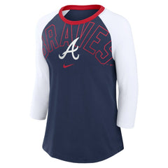 Atlanta Braves Nike Women's Knockout Arch 3/4-Sleeve Raglan Tri-Blend T-Shirt - Navy/White - Nike Lifestyle