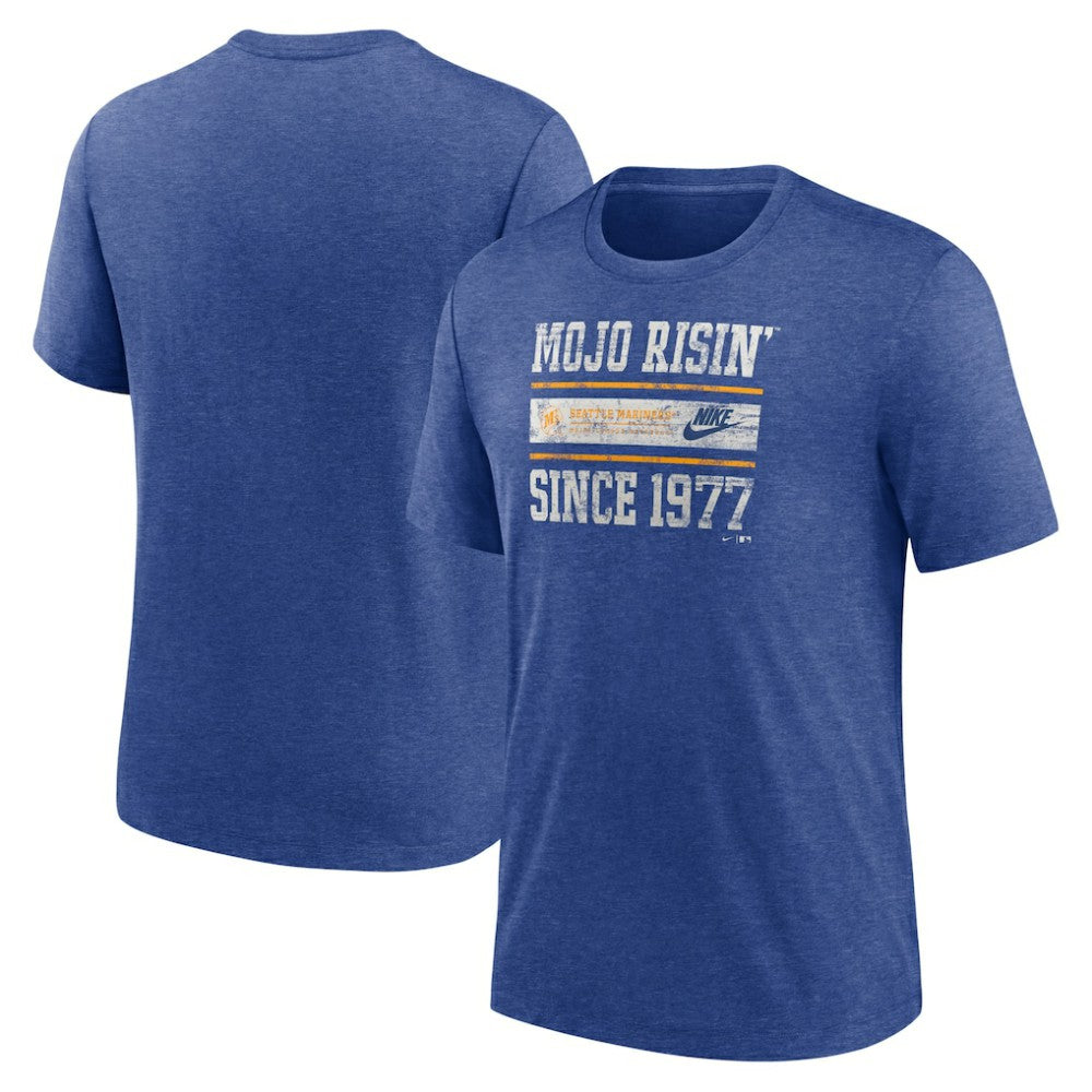 Seattle Mariners Nike Cooperstown Collection Local Stack Tri-Blend T-Shirt - Heather Royal - Nike Online