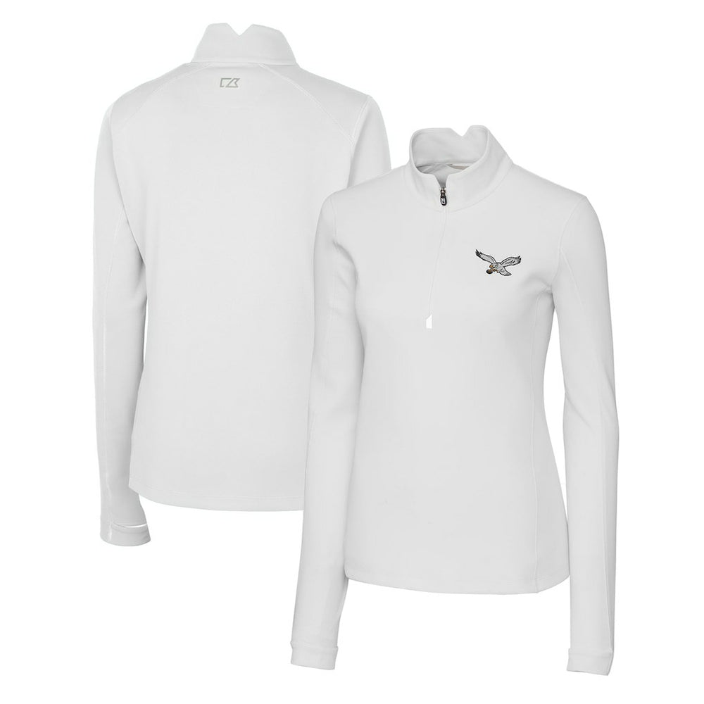 Philadelphia Eagles Cutter & Buck Women's Gridiron Classics Logo DryTec Traverse Stretch Quarter-Zip Pullover Top White