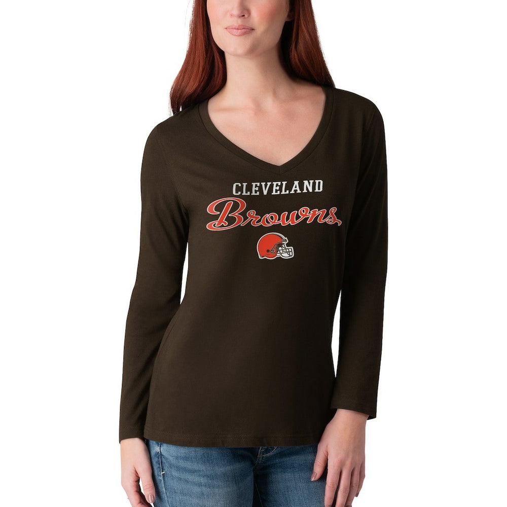 Cleveland Browns G-III 4Her by Carl Banks Women's Post Season Long Sleeve V-Neck T-Shirt Brown