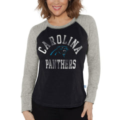 Carolina Panthers G-III 4Her by Carl Banks Women's Waffle Knit Raglan Long Sleeve T-Shirt Black/Heather Gray