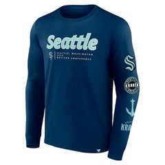 Seattle Kraken Fanatics Strike the Goal Long Sleeve T-Shirt - Deep Sea Blue - NHL 200250617
