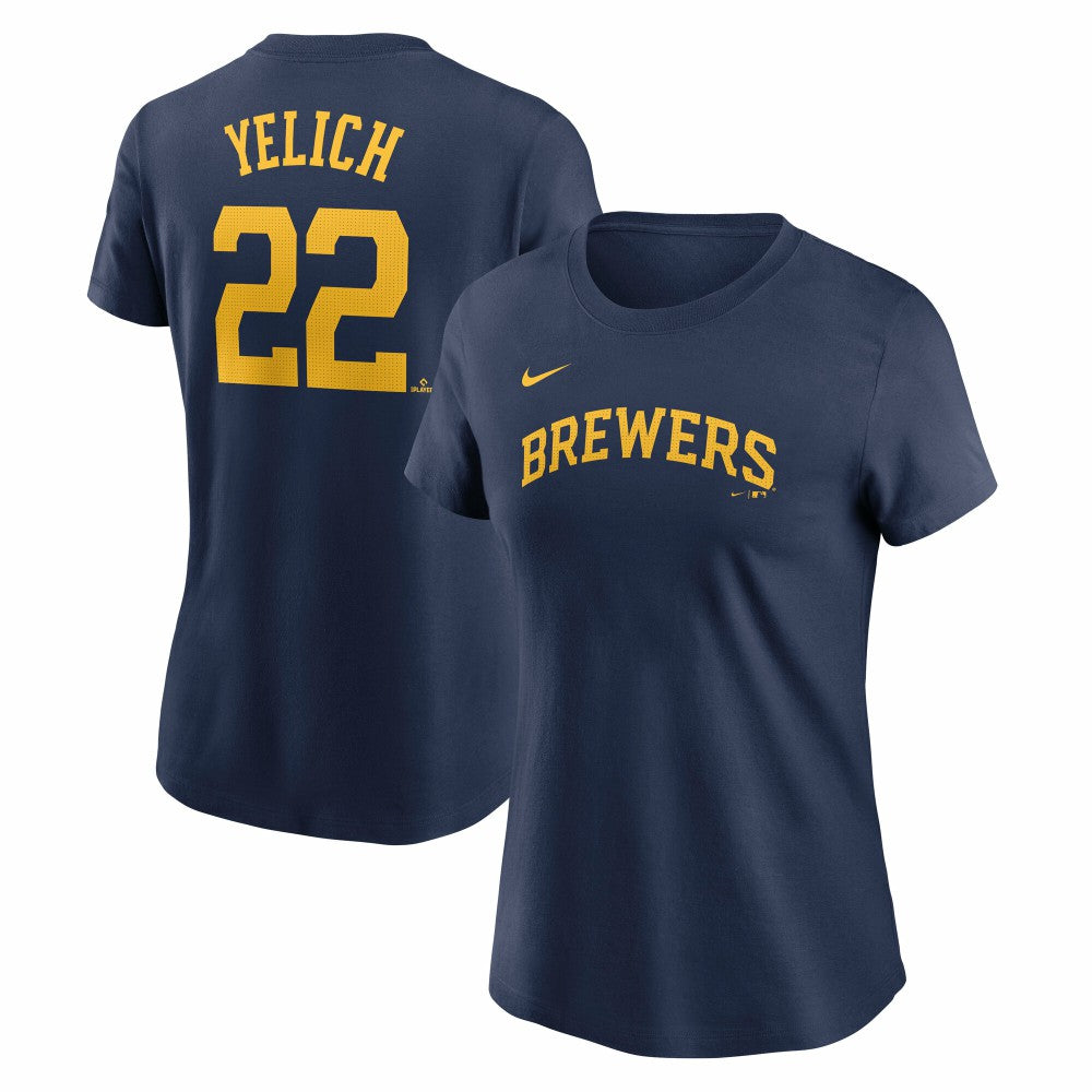 Christian Yelich Milwaukee Brewers Nike Women's Cooperstown Collection Fuse Name & Number T-Shirt - Navy - Nike Lifestyle
