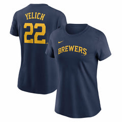 Christian Yelich Milwaukee Brewers Nike Women's Cooperstown Collection Fuse Name & Number T-Shirt - Navy - Nike Lifestyle