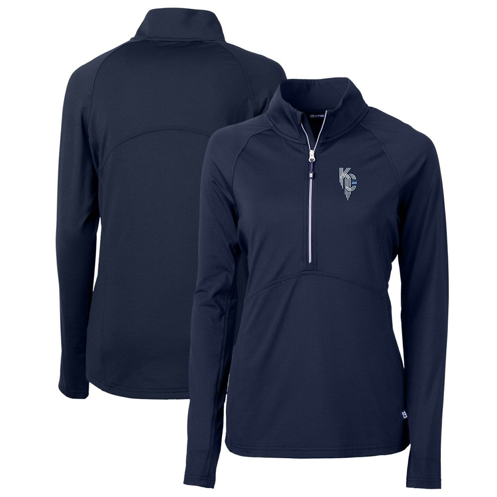 Kansas City Royals Cutter & Buck Women's City Connect Adapt Eco Knit Stretch Recycled Half-Zip Pullover Top - Navy - MLB Lifestyle