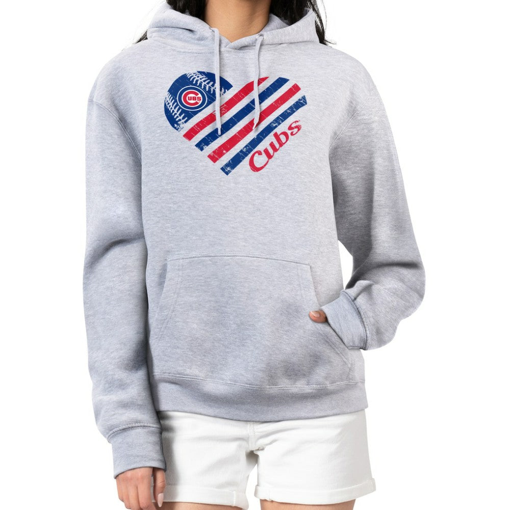 Chicago Cubs G-III 4Her by Carl Banks Women's Heart Fleece Pullover Hoodie - Heather Gray - MLB Discount