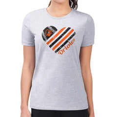 Baltimore Orioles G-III 4Her by Carl Banks Women's Super-Slim Fit Lightweight Heart Graphic T-Shirt - Heather Gray - MLB Lifestyle
