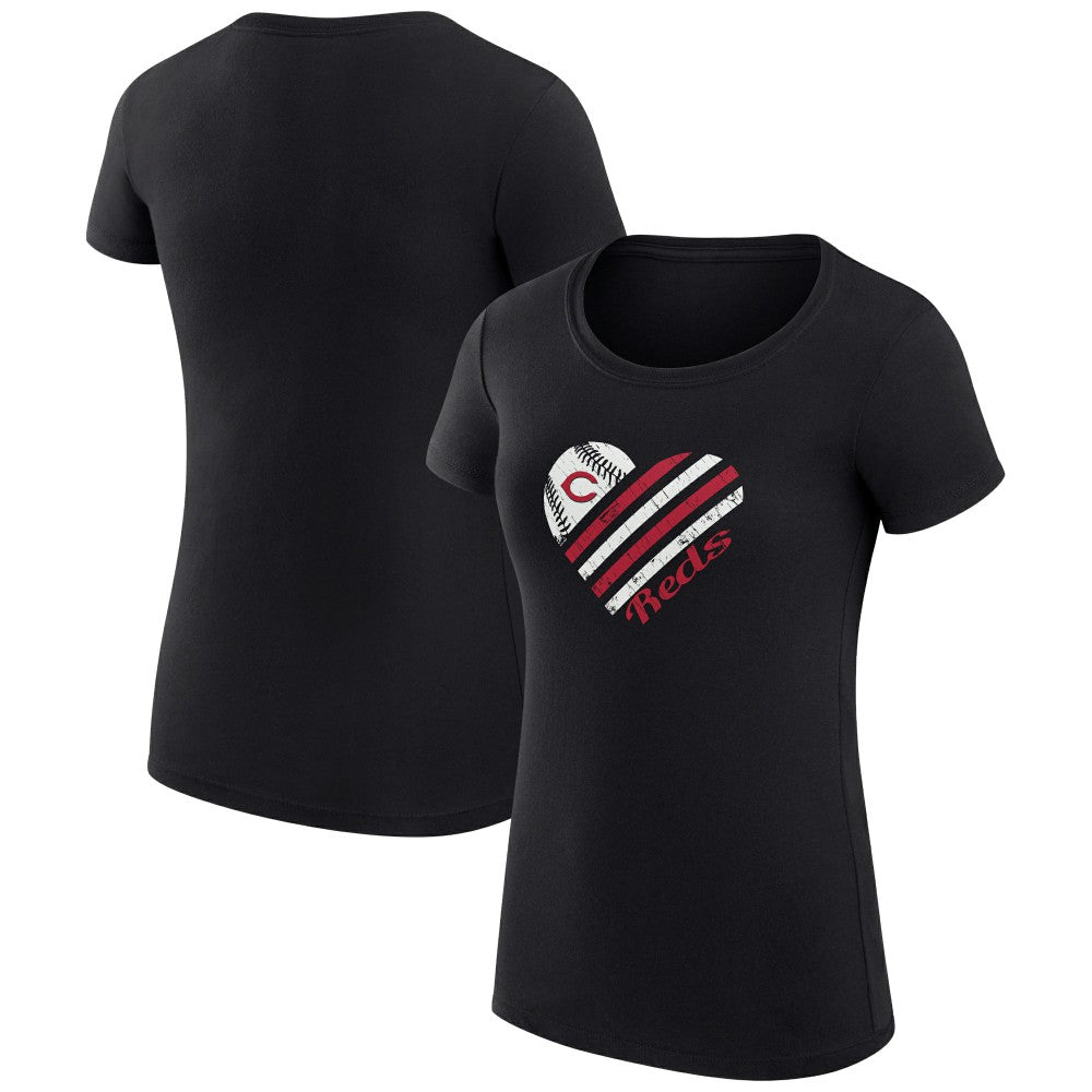 Cincinnati Reds G-III 4Her by Carl Banks Women's Super-Slim Fit Lightweight Heart Graphic T-Shirt - Black - MLB Online