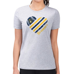 Milwaukee Brewers G-III 4Her by Carl Banks Women's Super-Slim Fit Lightweight Heart Graphic T-Shirt - Heather Gray - MLB Discount