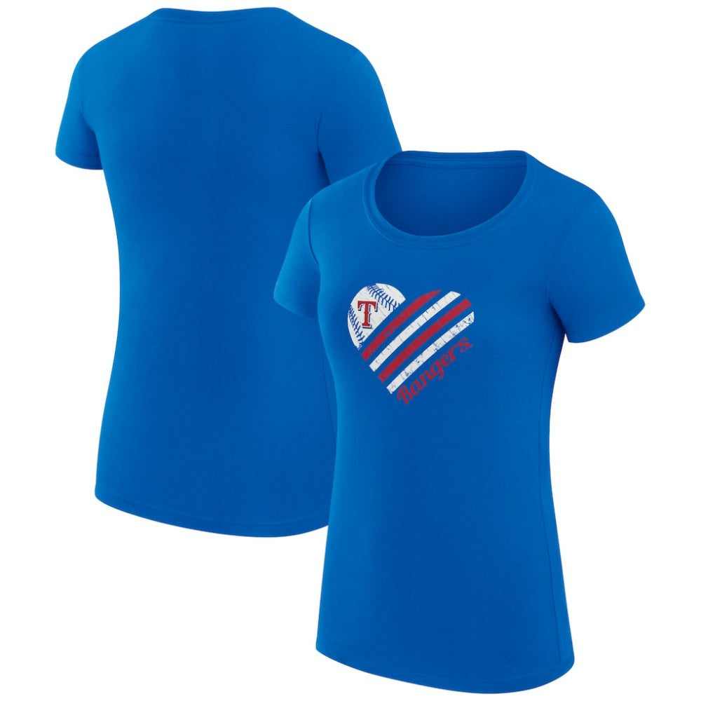 Texas Rangers G-III 4Her by Carl Banks Women's Super-Slim Fit Lightweight Heart Graphic T-Shirt - Royal - MLB Lifestyle