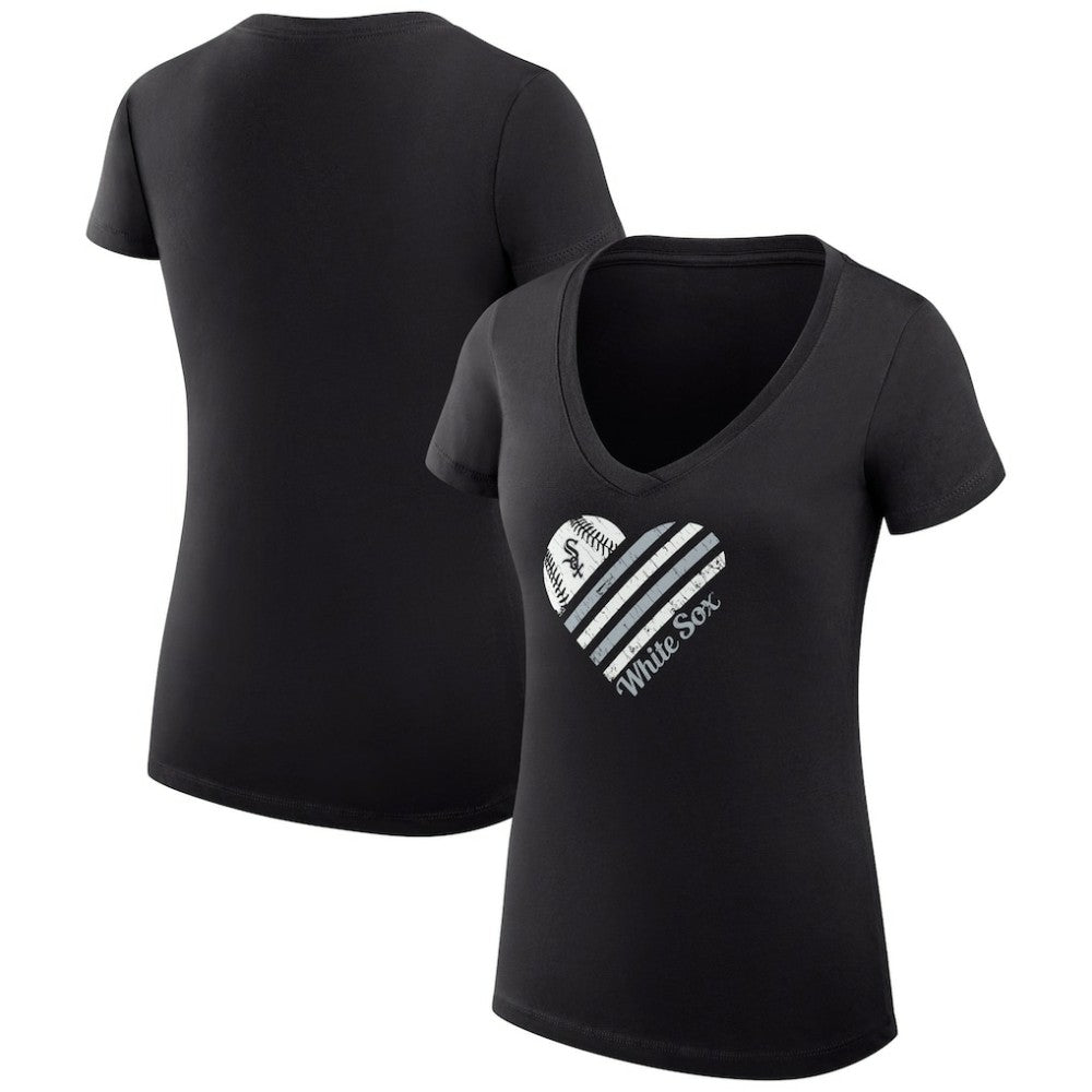Chicago White Sox G-III 4Her by Carl Banks Women's Super-Slim Fit Lightweight Heart V-Neck T-Shirt - Black - MLB Online