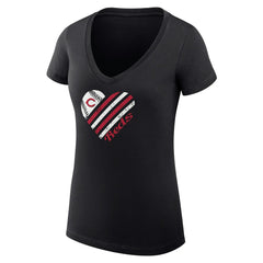 Cincinnati Reds G-III 4Her by Carl Banks Women's Super-Slim Fit Lightweight Heart V-Neck T-Shirt - Black - MLB Sale