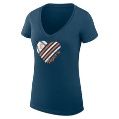 Detroit Tigers G-III 4Her by Carl Banks Women's Super-Slim Fit Lightweight Heart V-Neck T-Shirt - Navy - MLB Sale