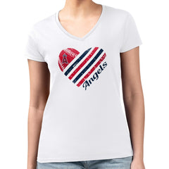 Los Angeles Angels G-III 4Her by Carl Banks Women's Super-Slim Fit Lightweight Heart V-Neck T-Shirt - White - MLB Lifestyle