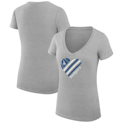 Los Angeles Dodgers G-III 4Her by Carl Banks Women's Super-Slim Fit Lightweight Heart V-Neck T-Shirt - Heather Gray - MLB Lifestyle