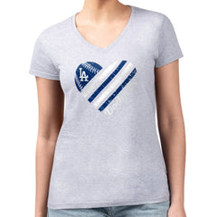 Los Angeles Dodgers G-III 4Her by Carl Banks Women's Super-Slim Fit Lightweight Heart V-Neck T-Shirt - Heather Gray - MLB Lifestyle