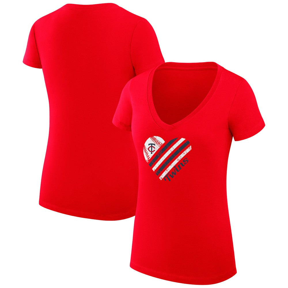 Minnesota Twins G-III 4Her by Carl Banks Women's Super-Slim Fit Lightweight Heart V-Neck T-Shirt - Red - MLB Discount