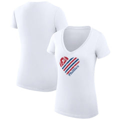 Philadelphia Phillies G-III 4Her by Carl Banks Women's Super-Slim Fit Lightweight Heart V-Neck T-Shirt - White - MLB Lifestyle