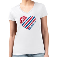 Philadelphia Phillies G-III 4Her by Carl Banks Women's Super-Slim Fit Lightweight Heart V-Neck T-Shirt - White - MLB Lifestyle