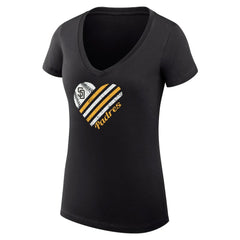 San Diego Padres G-III 4Her by Carl Banks Women's Super-Slim Fit Lightweight Heart V-Neck T-Shirt - Black - MLB Sale