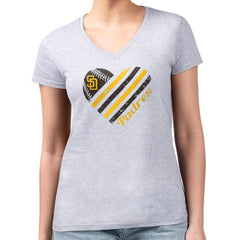 San Diego Padres G-III 4Her by Carl Banks Women's Super-Slim Fit Lightweight Heart V-Neck T-Shirt - Heather Gray - MLB on Sale