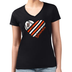 San Francisco Giants G-III 4Her by Carl Banks Women's Super-Slim Fit Lightweight Heart V-Neck T-Shirt - Black - MLB Sale