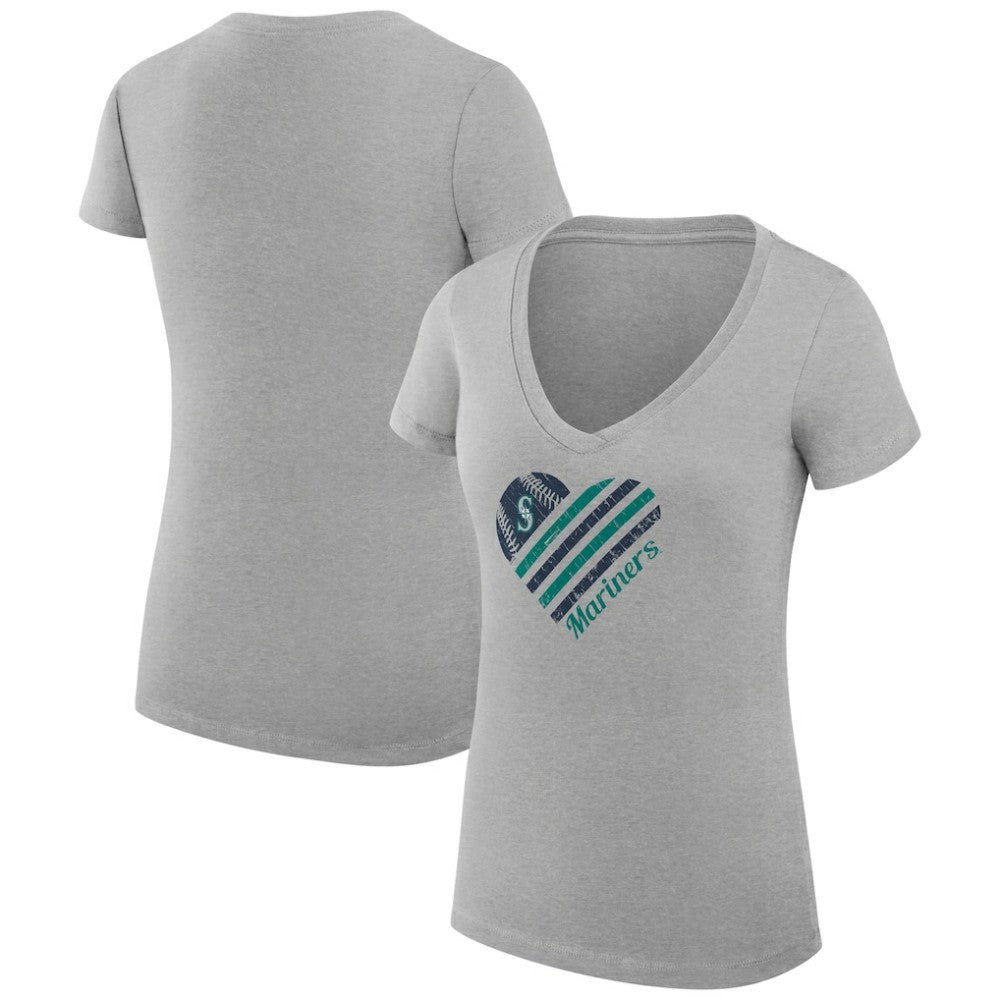 Seattle Mariners G-III 4Her by Carl Banks Women's Super-Slim Fit Lightweight Heart V-Neck T-Shirt - Heather Gray - MLB Sale