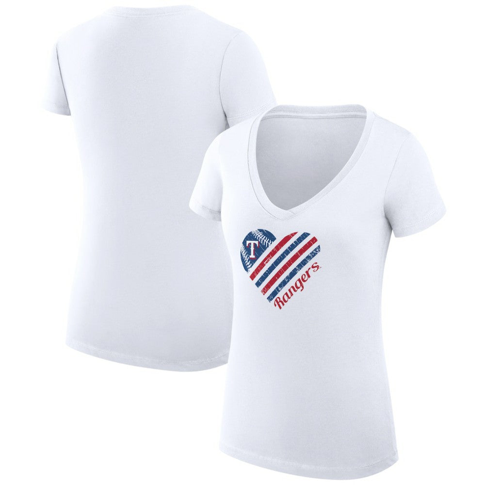 Texas Rangers G-III 4Her by Carl Banks Women's Super-Slim Fit Lightweight Heart V-Neck T-Shirt - White - MLB Sale