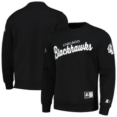 Chicago Blackhawks Starter x NHL Black Ice Cross Check Pullover Sweatshirt - Black - NHL 200278776