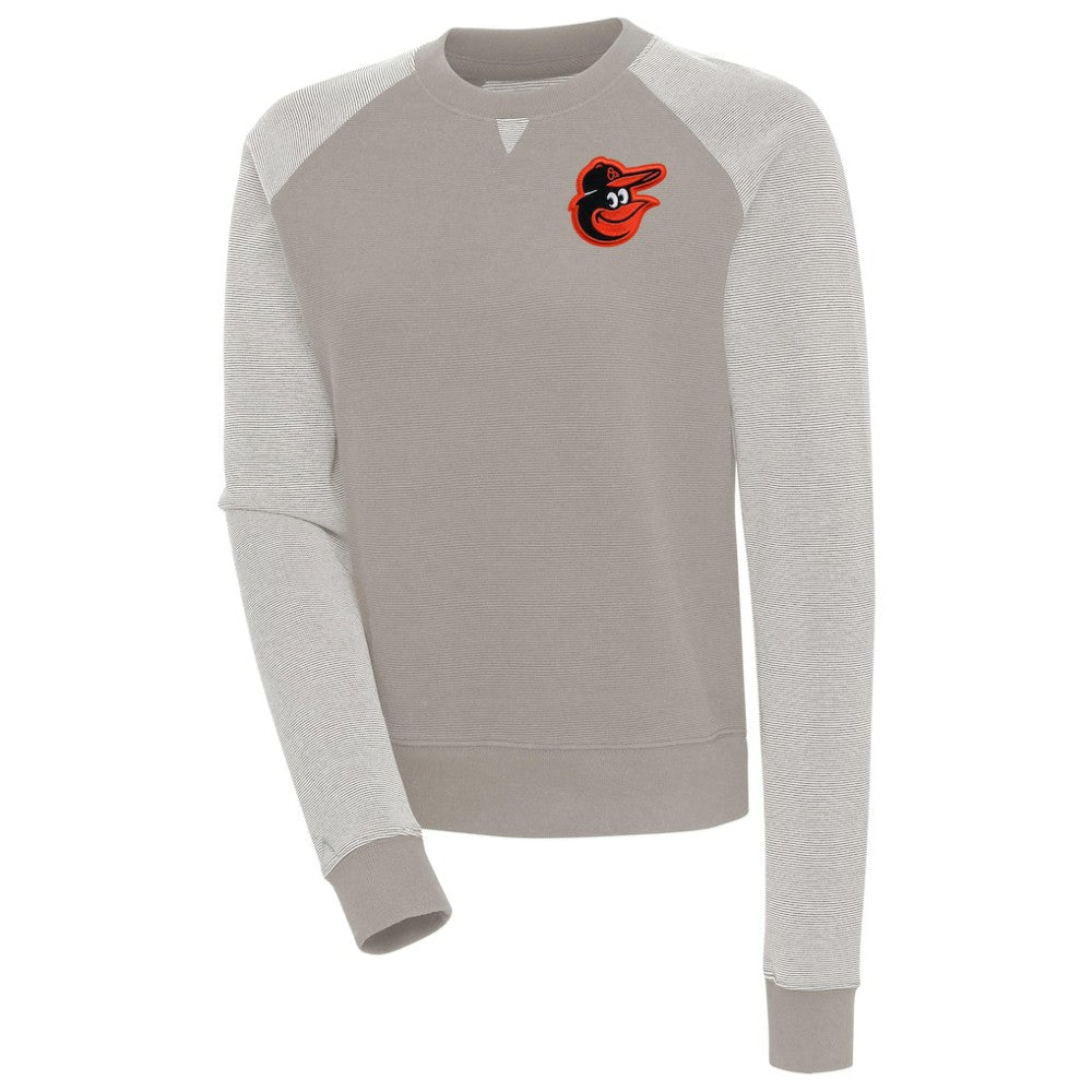 Baltimore Orioles Antigua Women's Flier Bunker Tri-Blend Pullover Sweatshirt - Oatmeal/White - MLB Sale