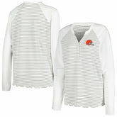 Cleveland Browns Antigua Women's Maverick Waffle Henley Long Sleeve T-Shirt White