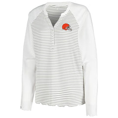 Cleveland Browns Antigua Women's Maverick Waffle Henley Long Sleeve T-Shirt White