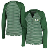 Green Bay Packers Antigua Women's Maverick Waffle Henley Long Sleeve T-Shirt Green