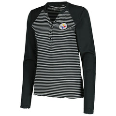 Pittsburgh Steelers Antigua Women's Maverick Waffle Henley Long Sleeve T-Shirt Black