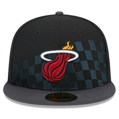 Miami Heat Rally Drive Checkerboard 59FIFTY Crown Fitted Hat Black | New Era