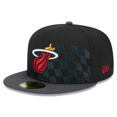 Miami Heat Rally Drive Checkerboard 59FIFTY Crown Fitted Hat Black | New Era