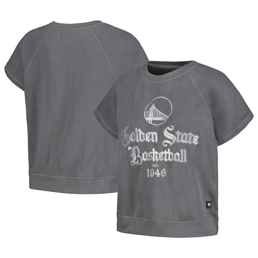 Golden State Warriors The Wild Collective Women's Embroidered Fleece Raglan Short Sleeve Pullover Sweatshirt Gray
