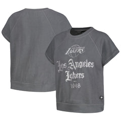 Los Angeles Lakers The Wild Collective Women's Embroidered Fleece Raglan Short Sleeve Pullover Sweatshirt Gray