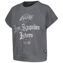 Los Angeles Lakers The Wild Collective Women's Embroidered Fleece Raglan Short Sleeve Pullover Sweatshirt Gray