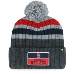 Boston Red Sox '47 Stack Cuffed Knit Hat with Pom - Gray - 47 brand Lifestyle