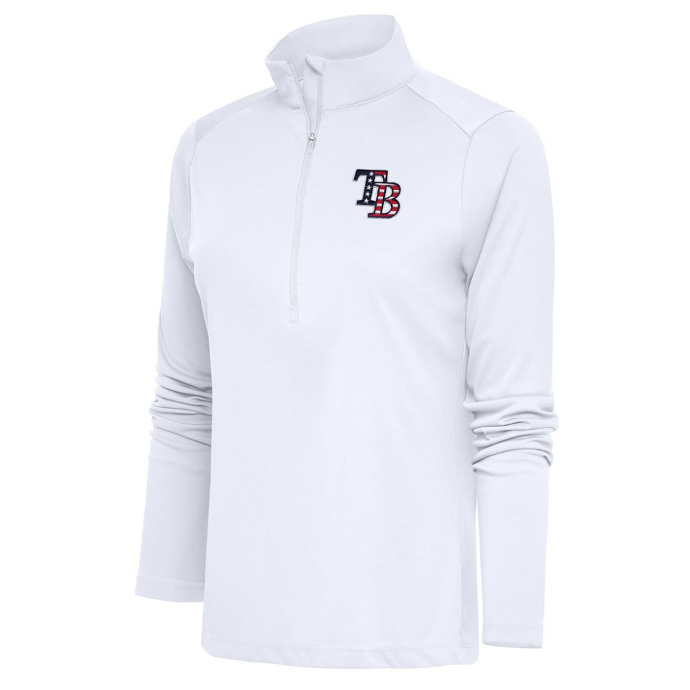 Tampa Bay Rays Antigua Women's Patriotic Tribute Half-Zip Pullover Top - White - MLB Lifestyle