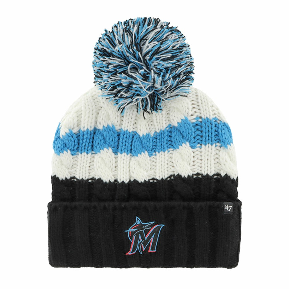 Miami Marlins '47 Women's Ashfield Cuffed Knit Hat with Pom - White/Black - 47 brand Online